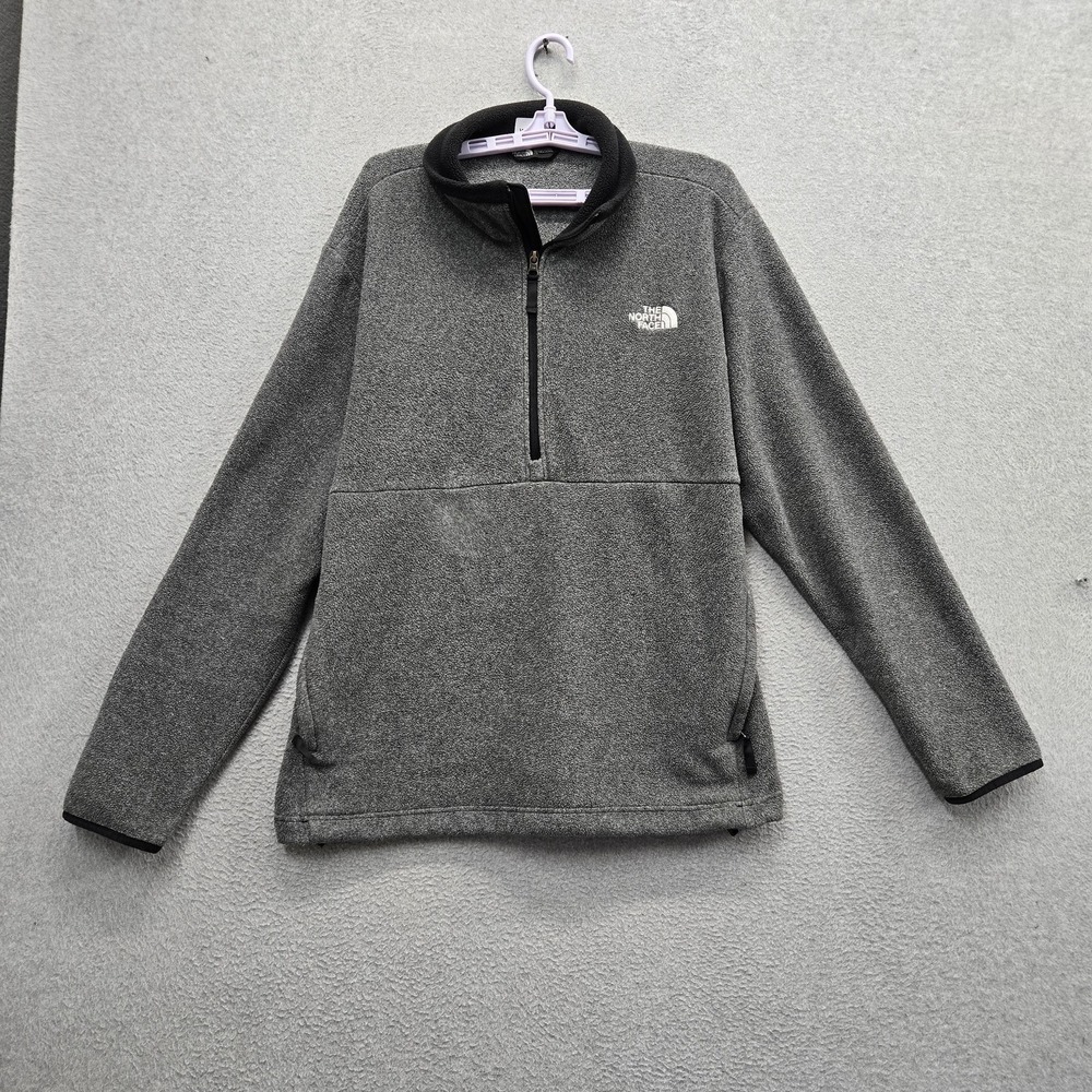 The North Face Men Sweatshirt L/G Gray Embroidered Fleece Activewear Zipper Logo